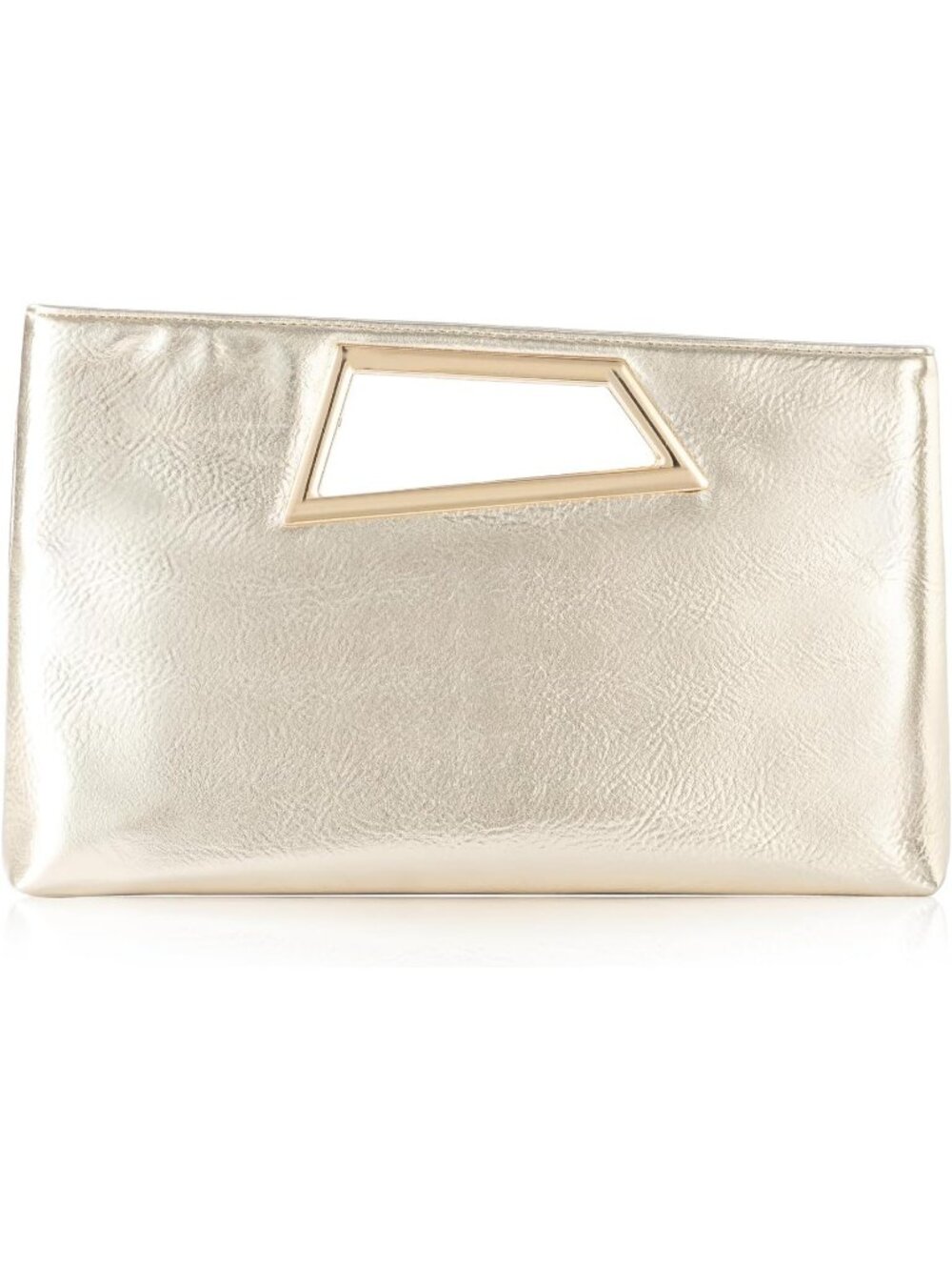 Women's Gold Pu Leather Clutch Metallic Geo Top Handle Evening Bag Party